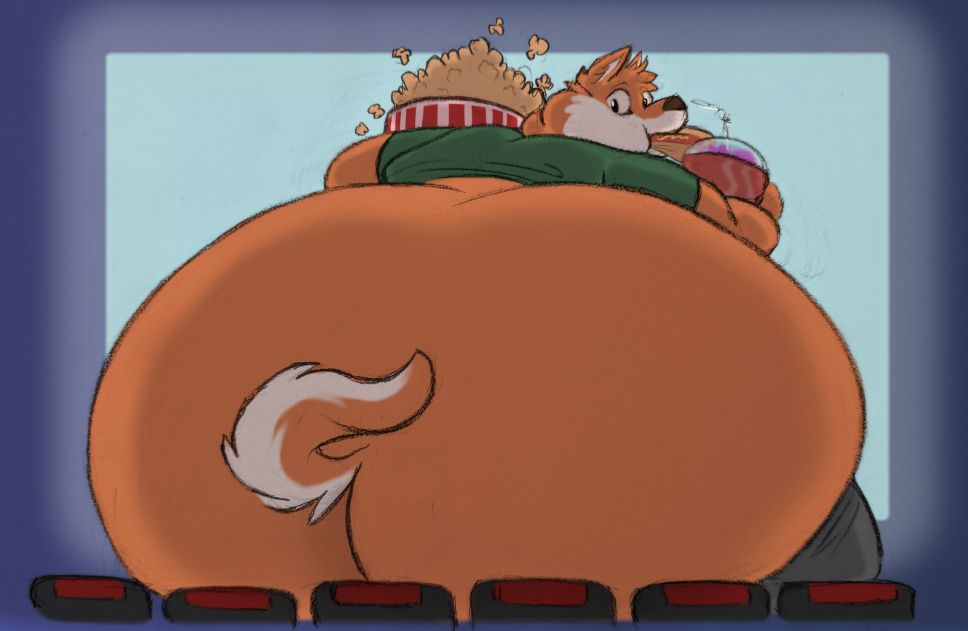 JT the red wolf furry with a cartoony fat butt in a movie theater filling up six seats