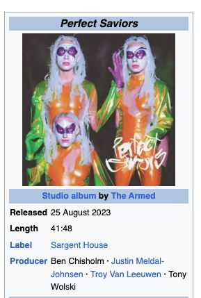 Wikipedia listing for The Armed's album Perfect Saviors