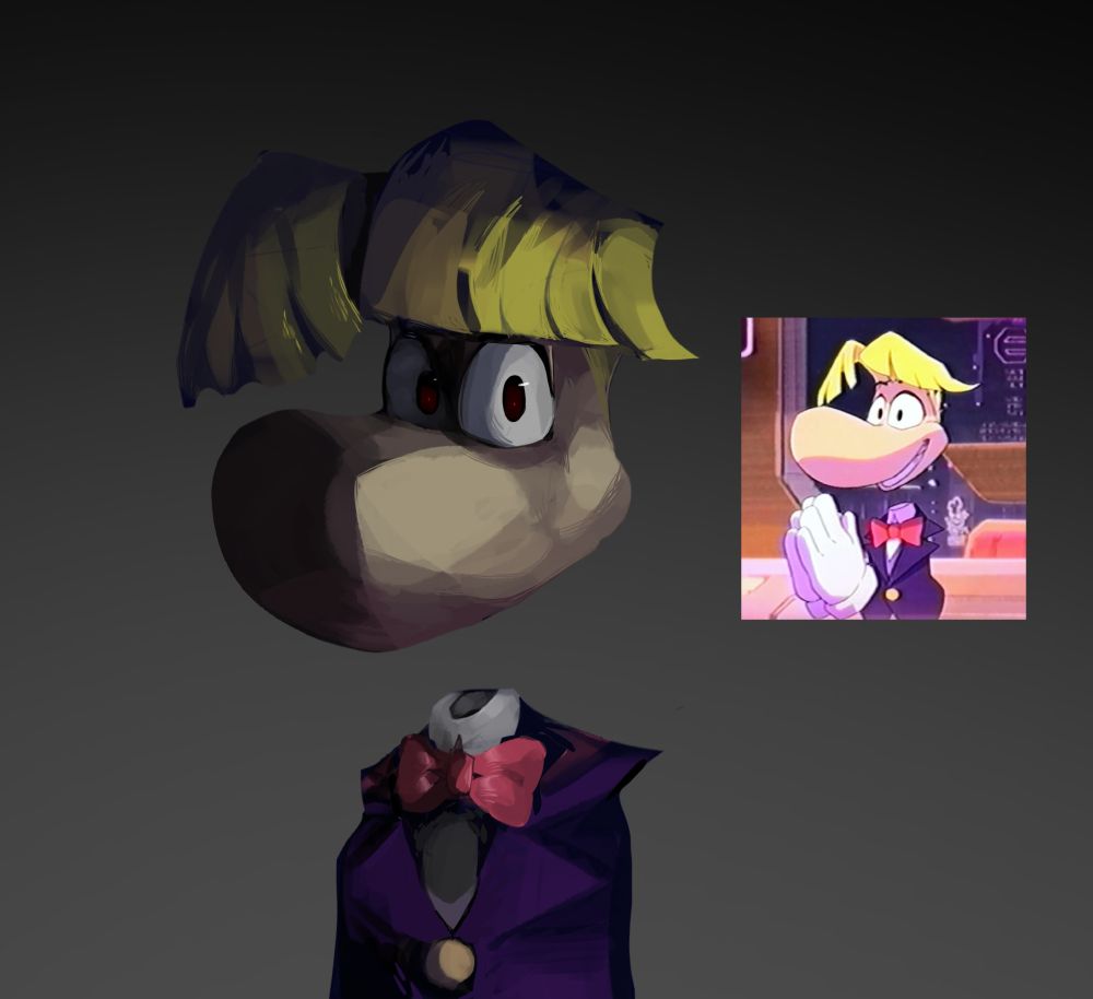 Drawing of Rayman (gues character from the upcoming Captain Laserhawk show) looking at the camera in an unnerving way.