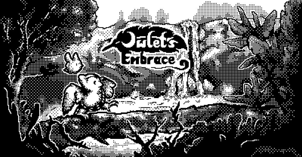 black & white pixel art cover of Owlet's Embrace