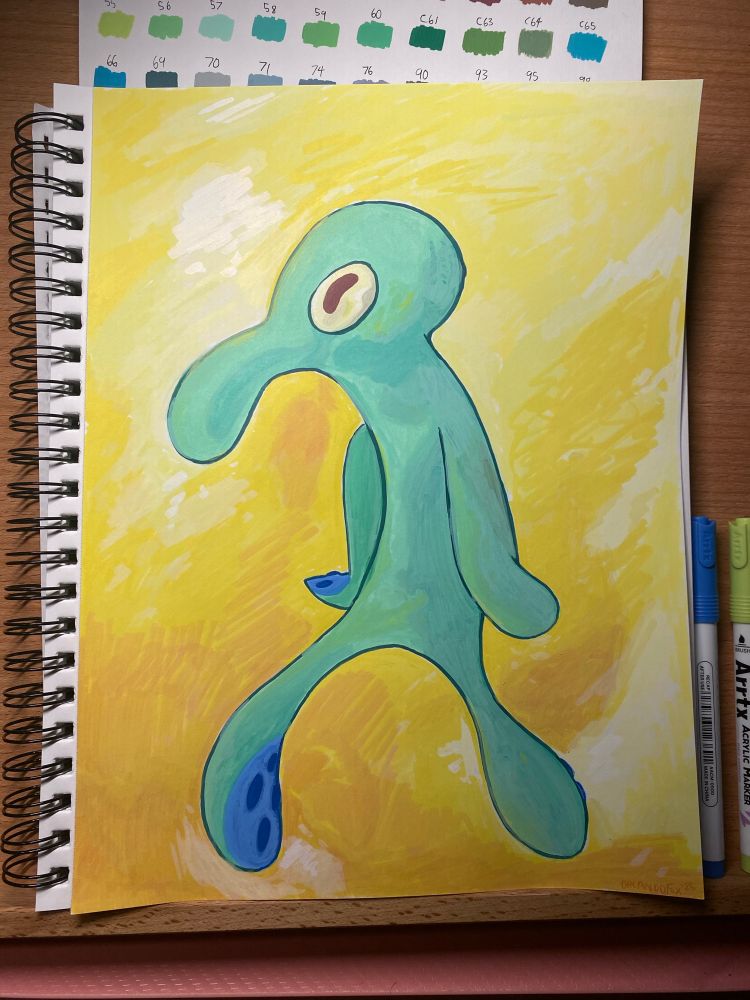 Squidward’s Painting, made with Arrtx acrylic markers!