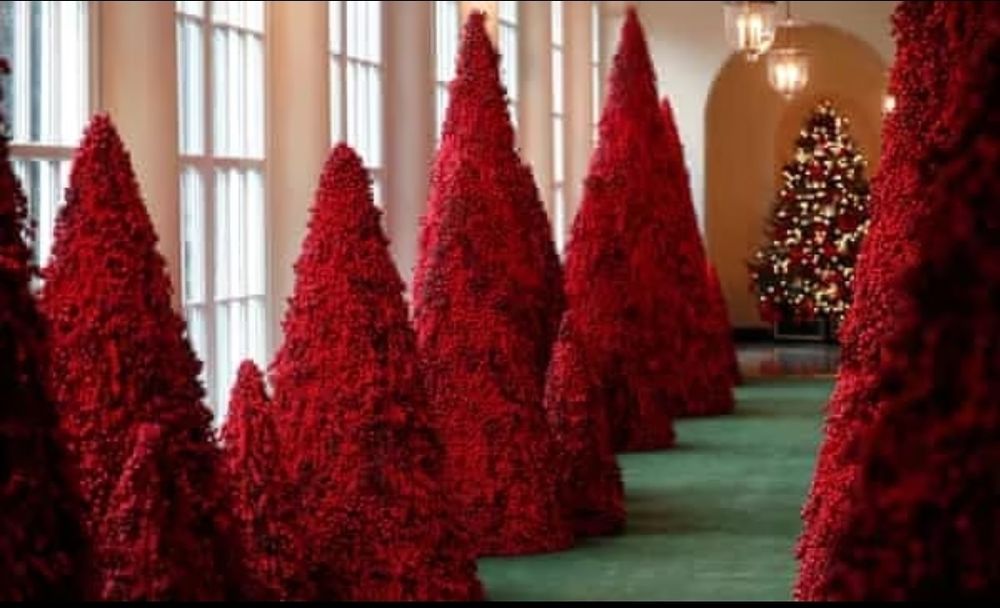 Horrible red Christmas trees courtesy of Melania Trump.
