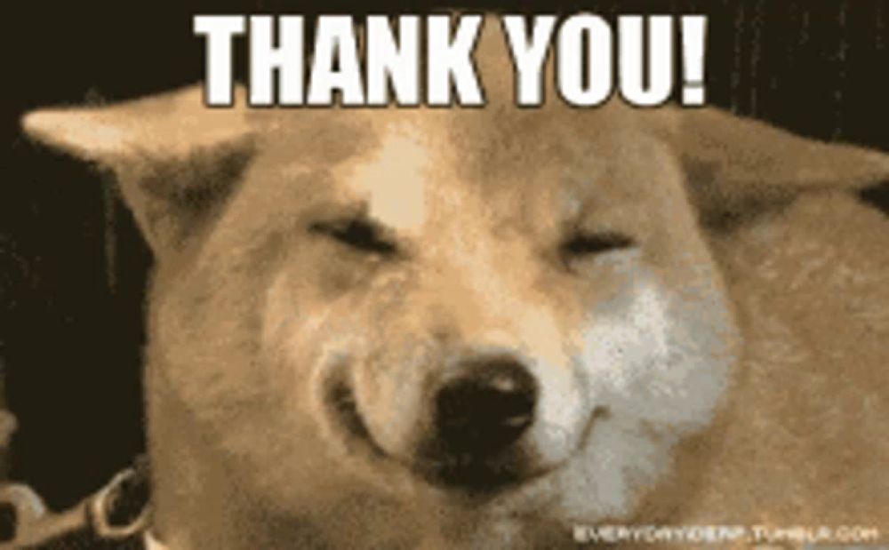 a picture of a dog that says thank you on it