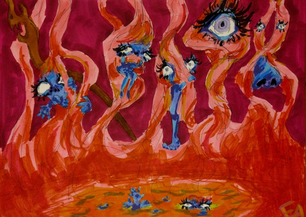 For anyone who cares, the hair spells DEATH (each lice creature has their own letter)