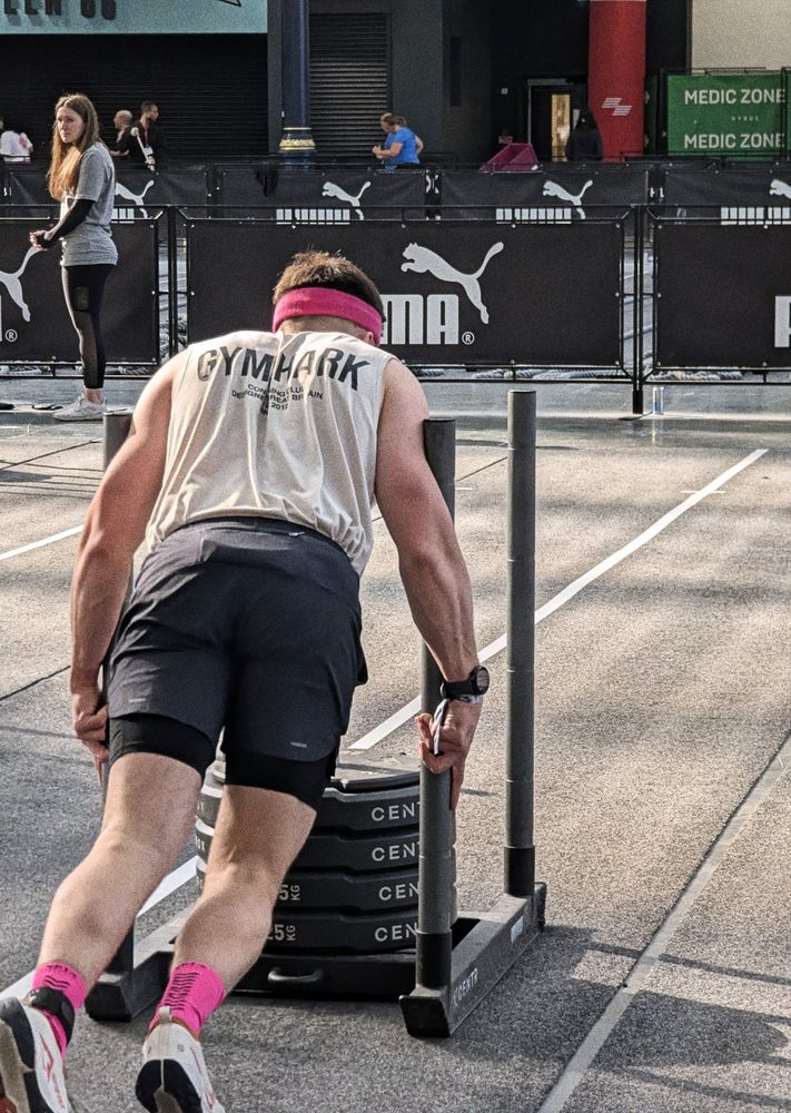me on the sled push at Hyrox