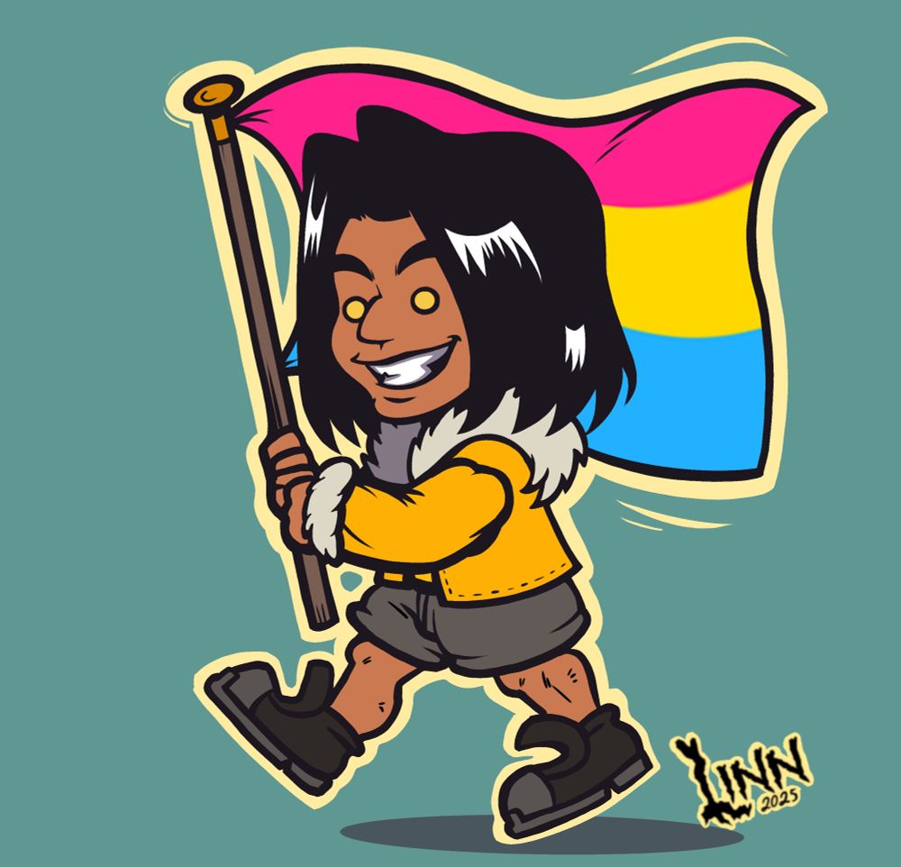 Chibi Big D waving the pan flag!