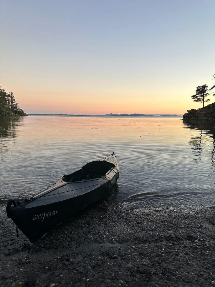 My kayak on the shore of the lake 