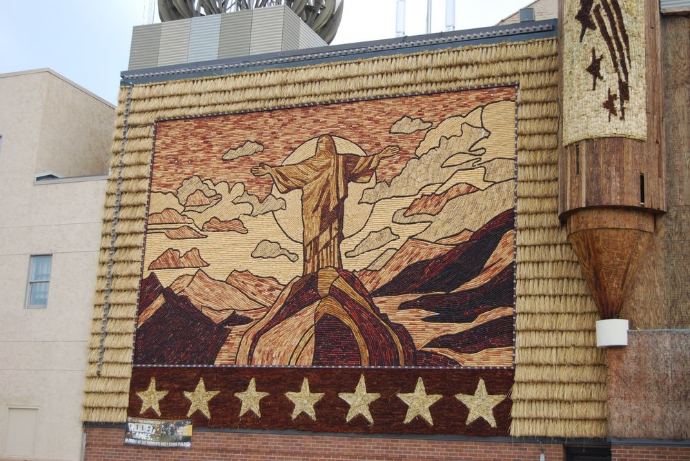 A representation of the Christ the Redeemer statue in Rio de Janeiro made entirely of multicolored dried corn.