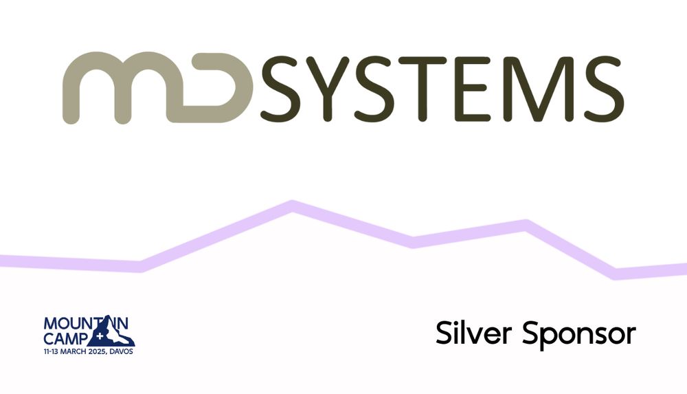 Promotional graphic for the Mountain Camp 2025 sponsor,  with Logo of MD System and Text on the bottom-left reads 'Mountain Camp, 11-13 March 2025, Davos,' and 'Silver Sponsor' is written in the bottom-right corner."