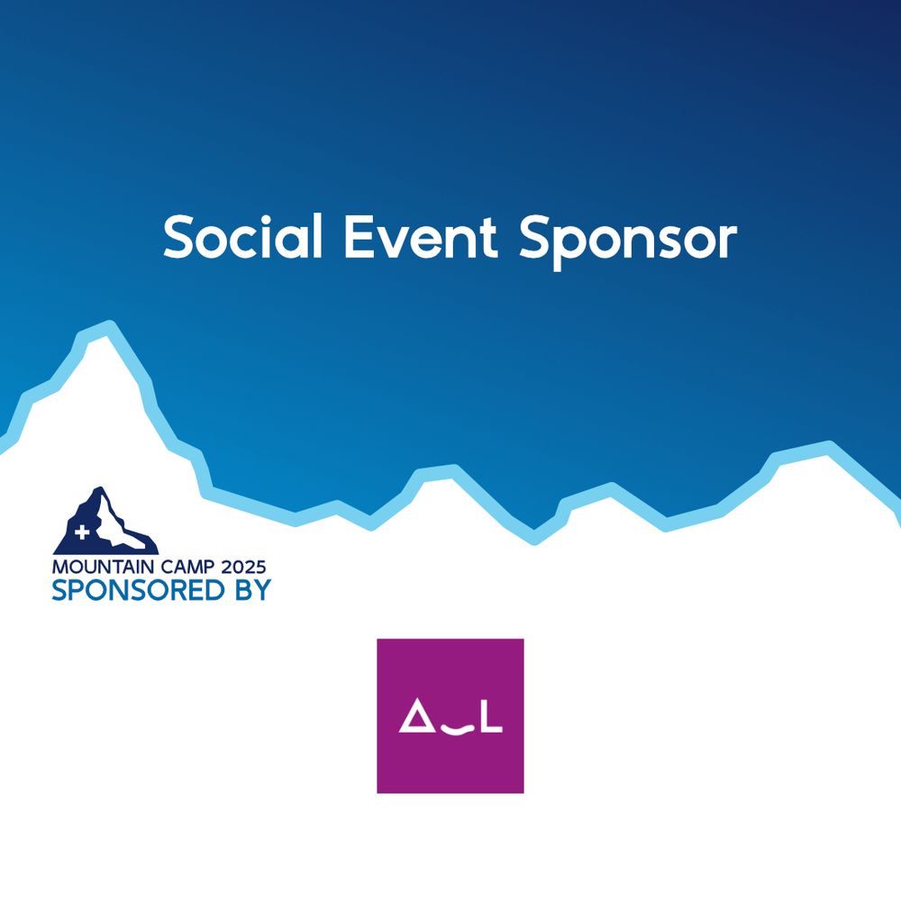 Blue gradient promotional graphic for Mountain Camp 2025 with the text ‘Social Event Sponsor’ above a stylized mountain outline, the words ‘Sponsored by’ near a small Swiss mountain icon, and the Amazee Labs logo at the bottom.