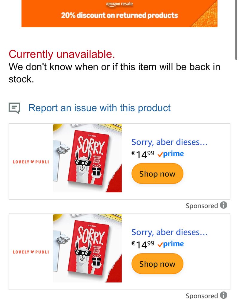 Amazon screenshot of the Osaka Mime page saying that the book is currently unavailable