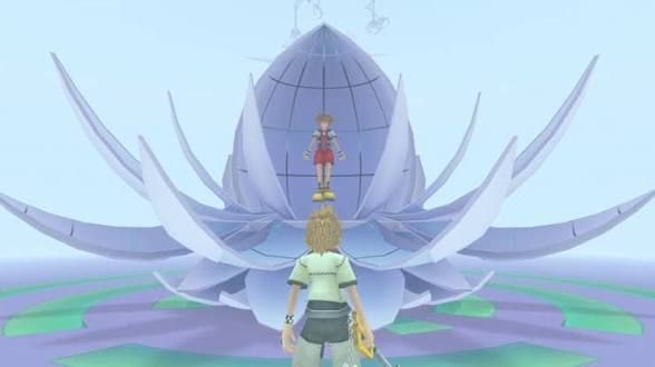 Roxas looking at Sora in his sleeping pod in Kingdom Hearts II