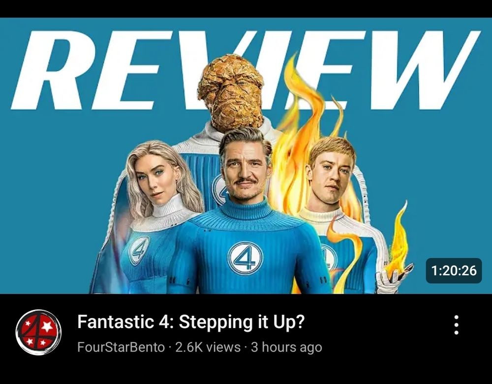 Screenshot of the YouTube thumbnail for FourStarBento's Fantastic 4 review 
