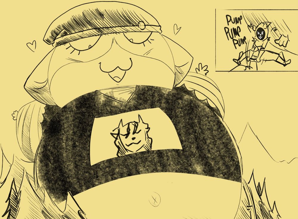 Meow Skulls from Fortnite inflated to a ridiculous shape. Raven Team Leader is pumping her up.