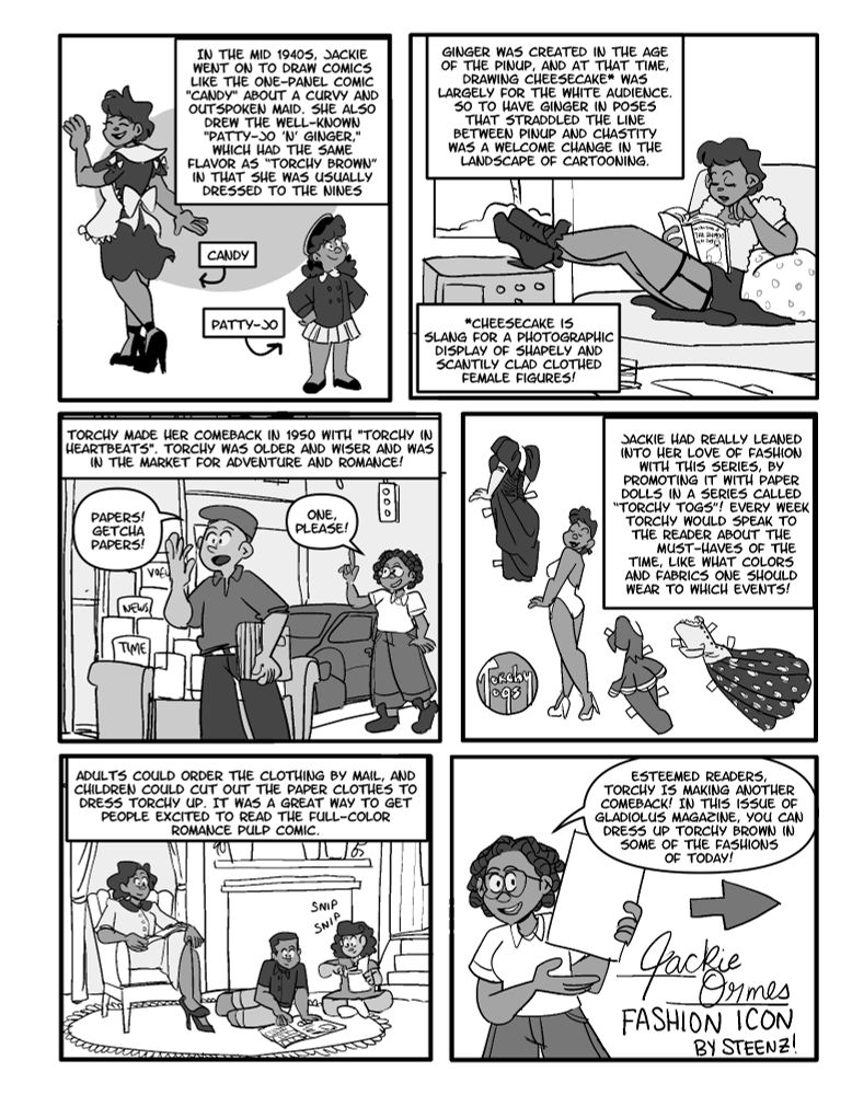 Panel 1: Candy and Patty Jo are dressed to the nines
In the mid 1940s, Jackie went on to draw comics 