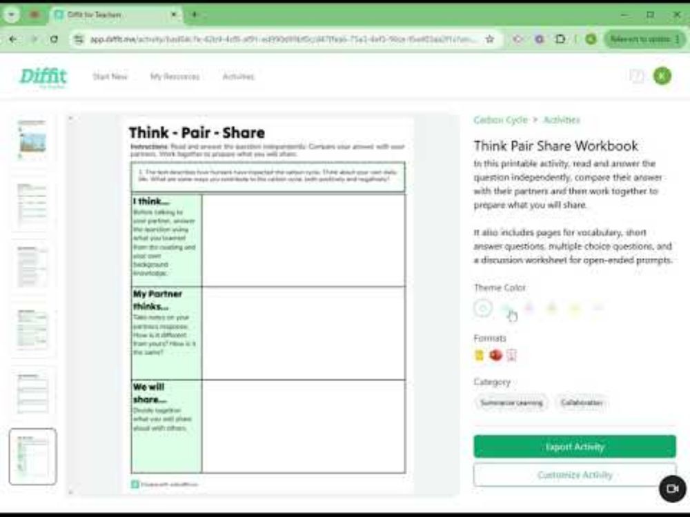 Choosing Theme Colors for Student Activities in Diffit