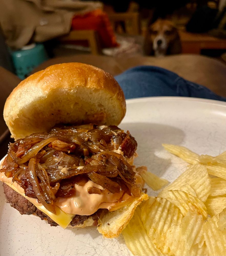Cheeseburger with chips on plate 