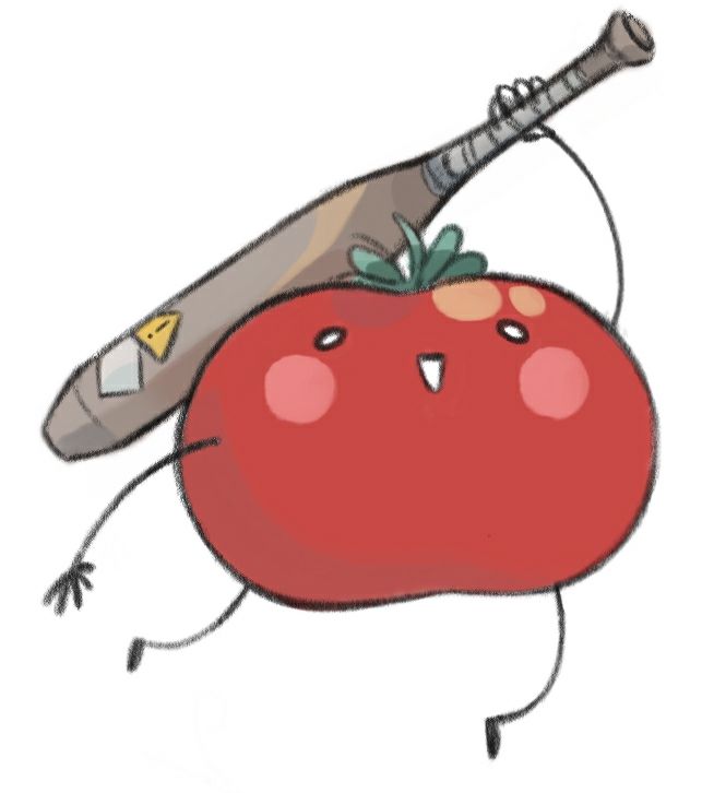 Tomato holding baseball bat