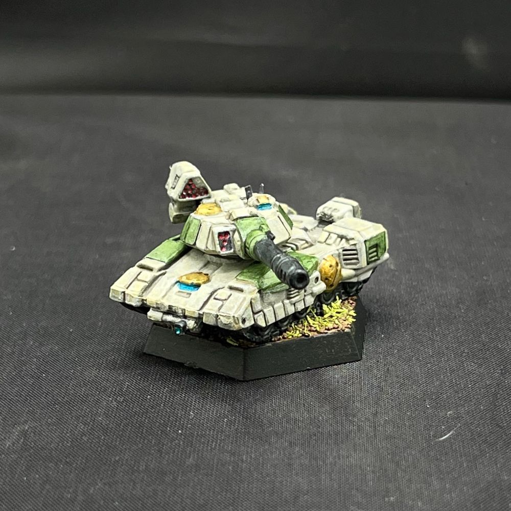 a cgl battletech von luckner model painted ivory with green and gold accents