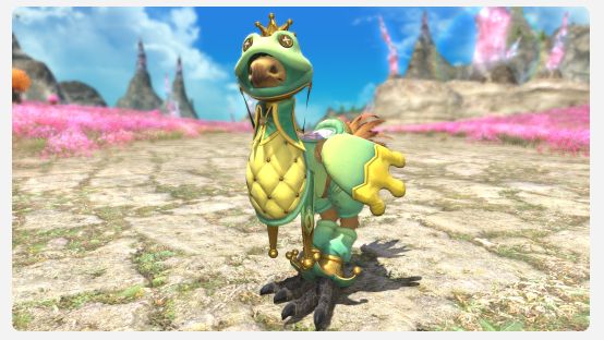 A chocobo wearing the skin of a frog 