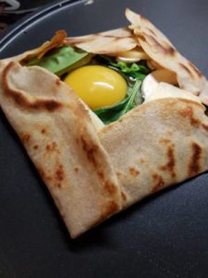 galettes de sarassin - folded buckwheat pancake filled with egg, spinach and cheese