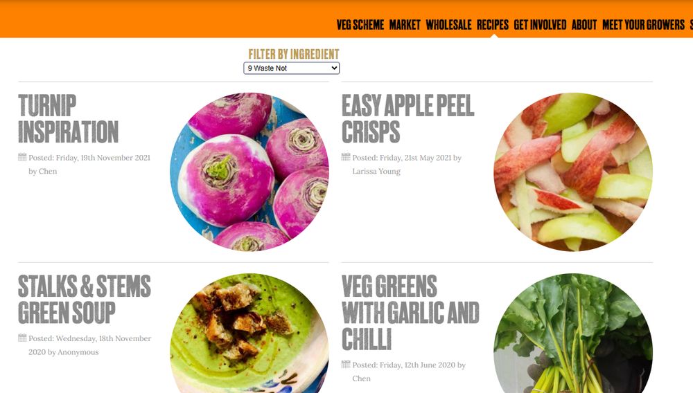 screen shot of low-waste recipes from Growing Communities website