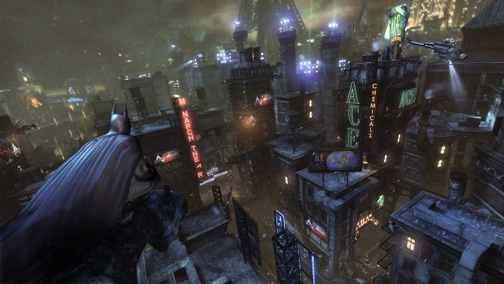 One of Arkham City’s many vistas. A sea of buildings, criminals, trophies, and more than a bit of danger. 