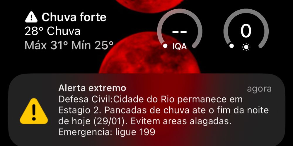 Alerta extremo

Defesa Civil:Cidade do Rio permanece em Estagio 2. Pancadas de chuva ate o fim da noite de hoje (29/01). Evitem areas alagadas.
Emergencia: ligue 199
