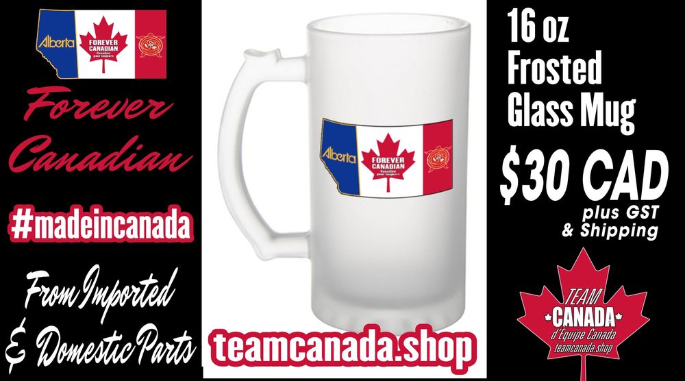Alberta Forever Canadian design
16oz Frosted Glass Mug on white background 
Authorized by Alberta Accountability Alliance abpolica@gmail.com