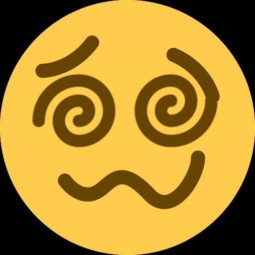 An emoji with spiral eyes and a wobbly smile.