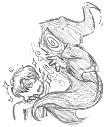 A mysterious robed figure with a spiral for a face, swirly patterns on their hands, and a closed-eye symbol on their hood. They're hypnotizing another person with hypnotic hand movements.