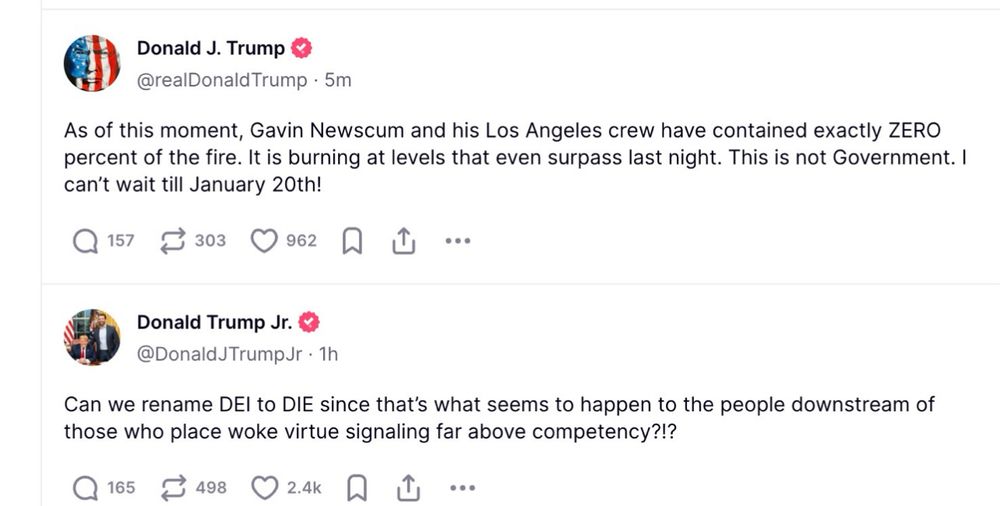 Trump on Truth Social mocking Los Angeles during the most destructive fires in the county’s history. 