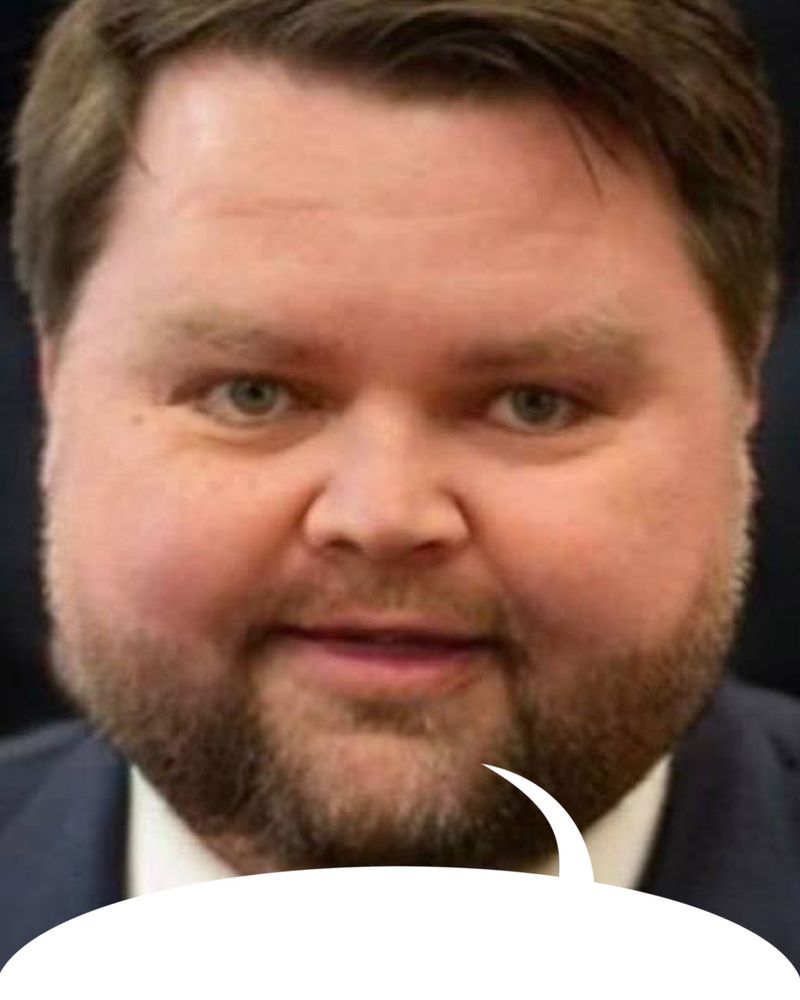 fat jd vance with a speech bubble below him