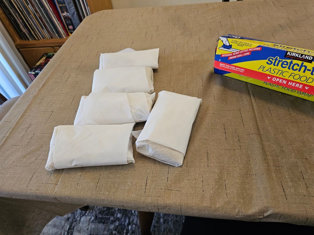 5 breakfast burritos pictured. 1 in the fridge for tomorrow. 