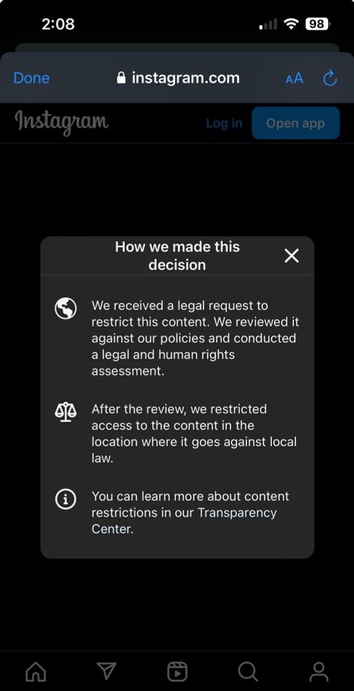 Shows why the video is labelled as restricted. (Legal request, review)
