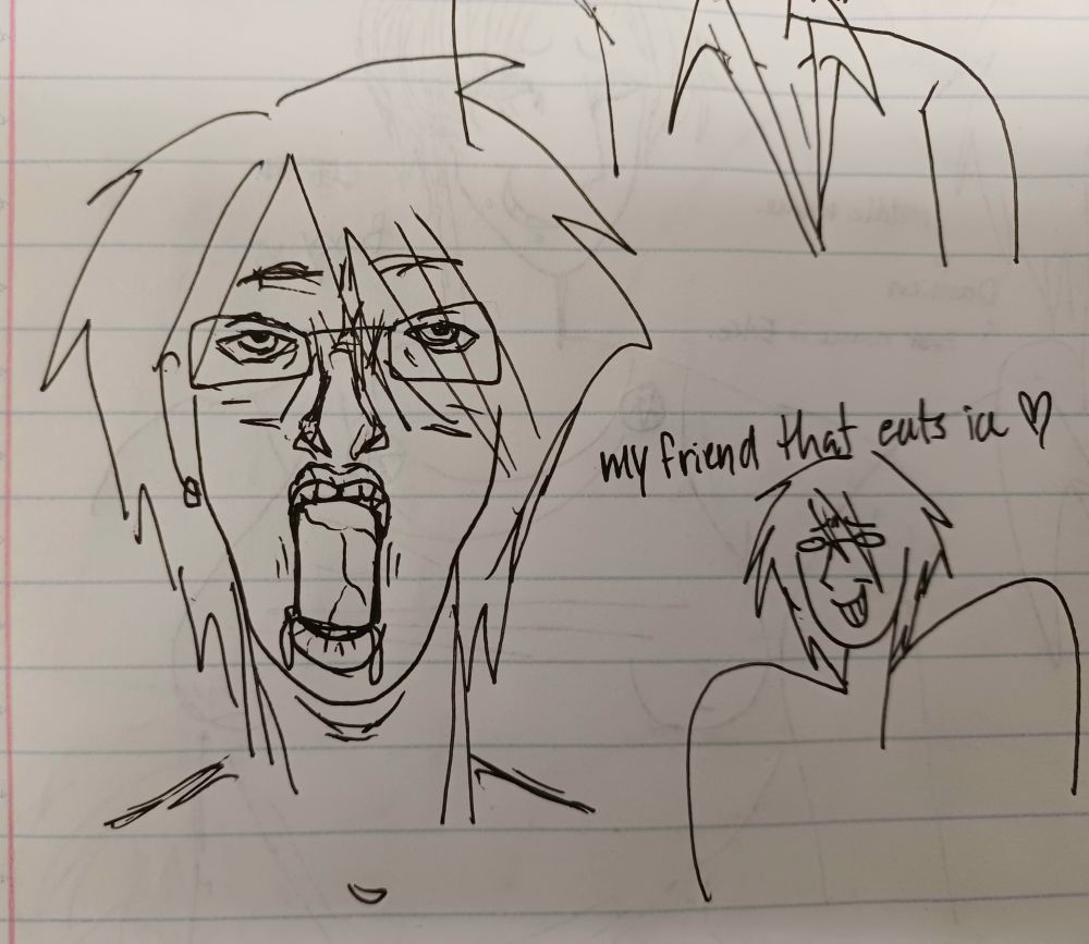 Crude drawing of my OC with an ice cube in his mouth