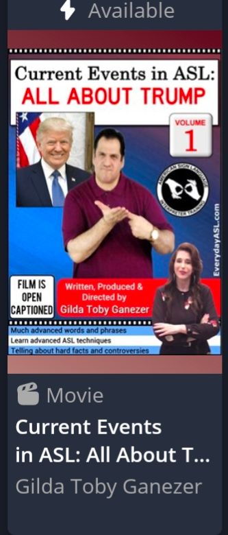 A video titled current events in ASL, all about Trump. People look kind of angry on the cover. Not sure what it's about, but it's volume one