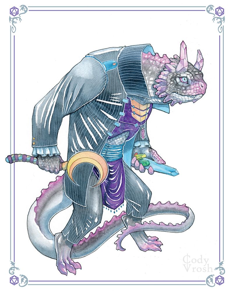 Illustration of a crystal gem dragon druid.