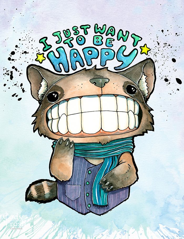 Illustration of a Teeth Creatures raccoon who just wants to be happy.