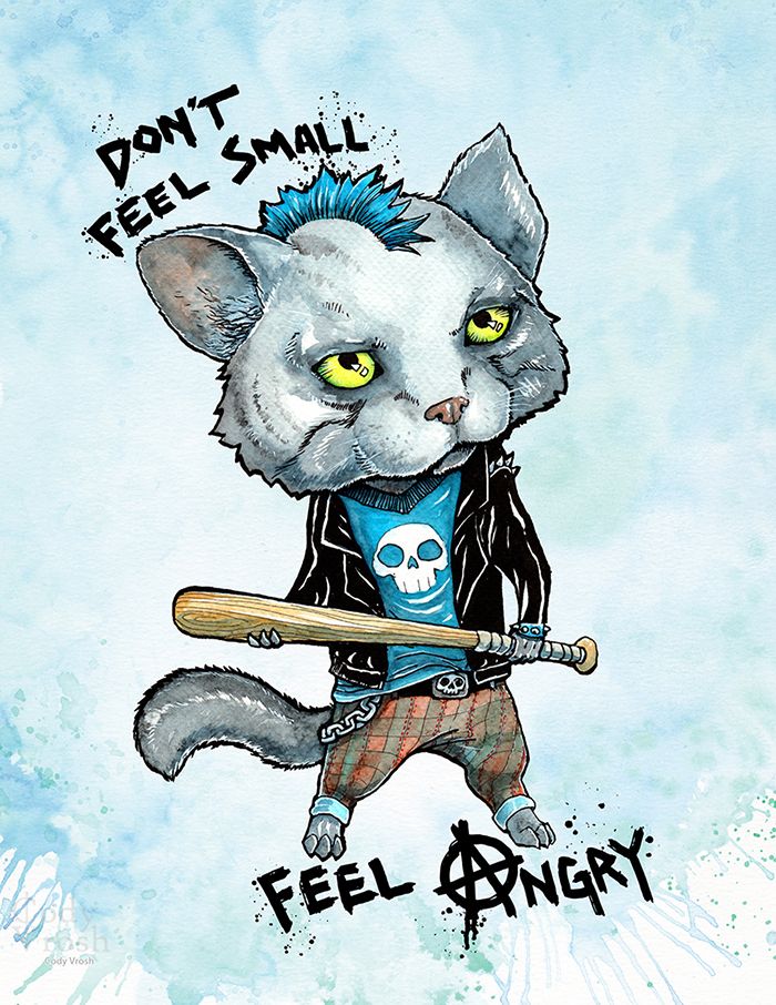 Illustration of a punk rock cat wielding a baseball bat.