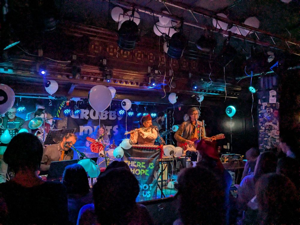 Poor-quality photo of Bedford's art-pop ensemble The Grubby Mitts at Esquires
