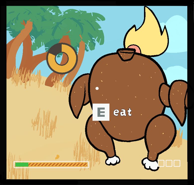 Speckle, depicted as cooked turkey, while the UI indicates that the player's hunger bar is about 85% full, with the eat action about to be completed.
