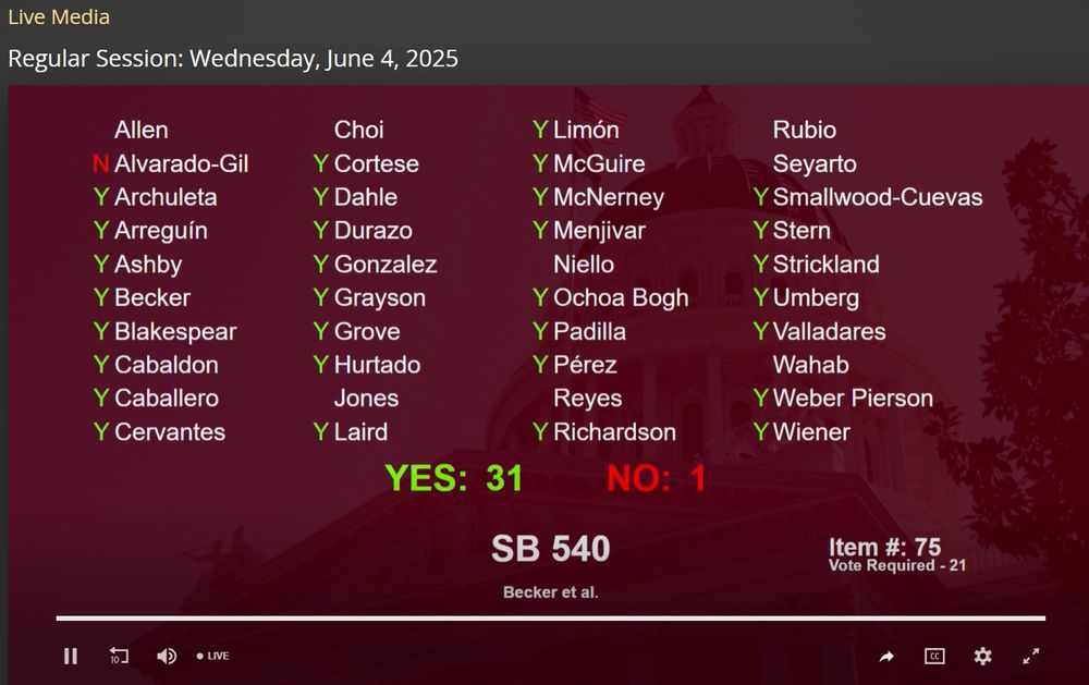California state senate votes on SB 540