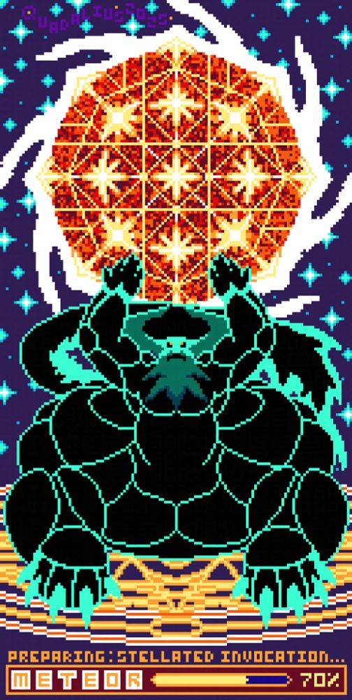 So, fun fact about the wizard Q: he (rarely) dabbles in the Art of the Raid Boss, partly as a means to exercise his transformation and enchantment arts, and partly as an excuse to simply assume a different shape.

In the spirit of the season, one might find him bolstering his form in scale and power in reverence to those great behemoths, storied in tales spun of crystal.

A powerful physique, thrice bolstered...
...savage claws, fit to tear and smother...
...a fearsome tail, to act as weapon and display alike...
...and a behemothian visage, bearing those grand telltale horns and fangs, his eyes underneath his now-bestial mask.

His one addition is a taur-modifier, for mobility, strength, and, of course, presentation. In this form, a behemoth of void-black pelt, thrumming with energies arcane, he welcomes would-be challengers and honours them with an arcane spectacle, should they choose to brave it (provided they play nice - he grows delightfully unfair otherwise).

(Worth noting that, with the Blue Mountains -and his area therein- being so remote, it is rare that he actually gets to 'fight' anyone like this (the resident godmoth notwithstanding). He welcomes the challenge.)

The crown jewel of his arsenal as a behemoth -- and the Enrage he teases throughout his fight-- is, naturally, Meteor; here fashioned as a sphere of celestial energies, bound and jewel-encrusted in an arcane lattice.

(It is cast as: Behemothian Arcanum :: Stellated Invocation :: Meteor)

As a raid boss, his only hard condition is that his hat is left to be.

Those that take it off by accident get one pass.
Those that take it off by force get his Enrage:
90 seconds, and Stellated Meteor.

(Rumour has it that an overzealous warrior once slugged him hard enough to knock his hat clean off, mid-fight.

It is said that the warrior's party had a heck of a time on the return trip, after Q respawned them. Given that they had to get used to being towering behe-taurs themselves, one can probably see why.)