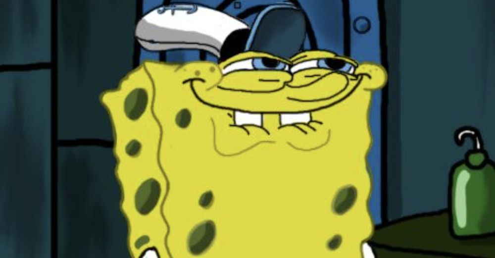 Spongebob with his face scrunched up moments after saying “You like Krabby Patties don’t you Squidward”