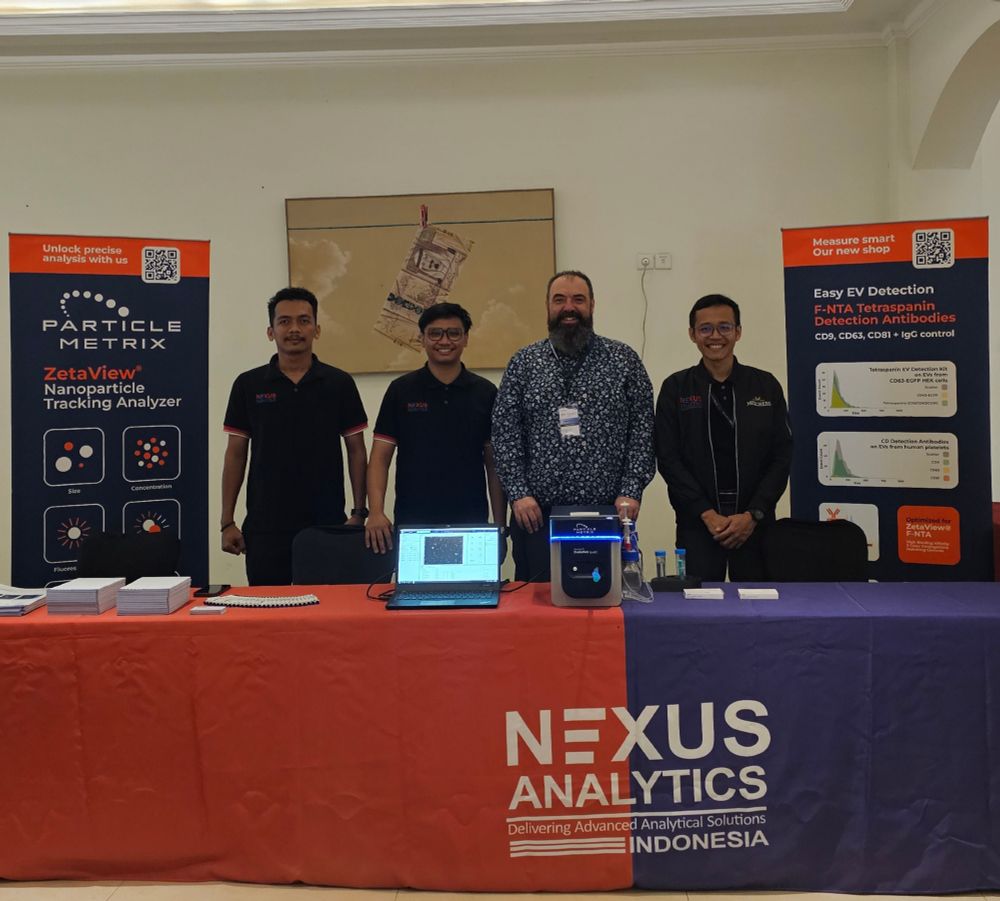 Joint Particle Metrix - Nexus Analytics Indonesia booth with the ZetaView Nanoparticle Tracking Analyzer at the ISMFR 2025 in Jakarta