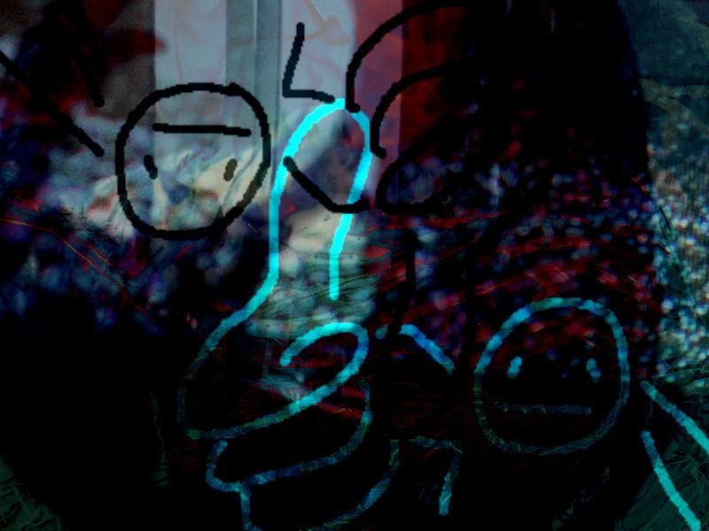 weird composite of my mascot (the thumbs up dude) on various images (including a marker drawing of a borg eye on a CD and a wildfire)