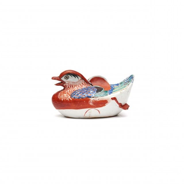 BABY PORCELAIN MANDARIN DUCK with rust, green, and blue glaze