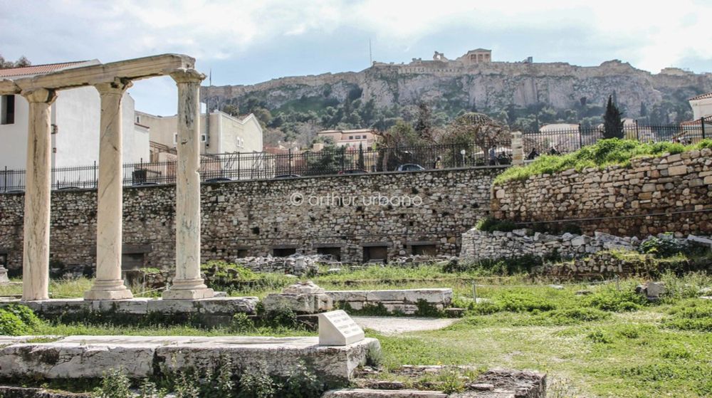 View of the Acropolis from the tetraconch church in the courtyard of Hadrian's Library
