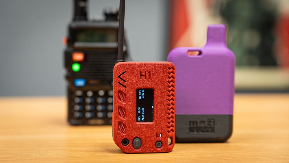 A Baofeng 2-way radio and two LoRa/mesh network nodes, which can be used off-grid and with encryption